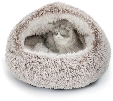 CATISM Katzenbett Waschbar Katzenschlafplatz für Katzen Plüsch Haustier Katzenkopfkissen Katzenkissen Flauschiges Kätzchen Welpen Kuschelbett Haustierbett Kaffeebraun