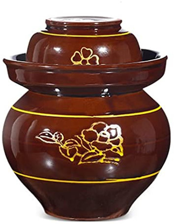 ZHOUXIAO Retro -Keramikfermentation Crock Mit Deckel, Blütenverdickte Porzellangurkenglas, Kimchi -Topf Mit Deckel Keramik Lebensmittellager Versiegelte Behälter, Lebensmitte L