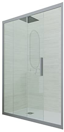 Puerta de ducha deslizante en nicho 120 CM de PVC Plata H 200 Vidrio Transparente mod. Deco