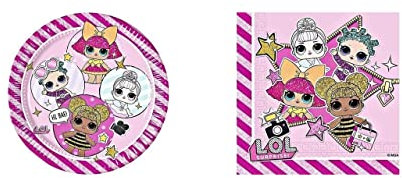 ALMACENESADAN-4761, Pack Festa Compleanno LOL Surprise, Composto da 8 Piatti di Cartone da 23 cm e Confezione da 20 tovaglioli di Carta 33x33 cm, 8435510347611