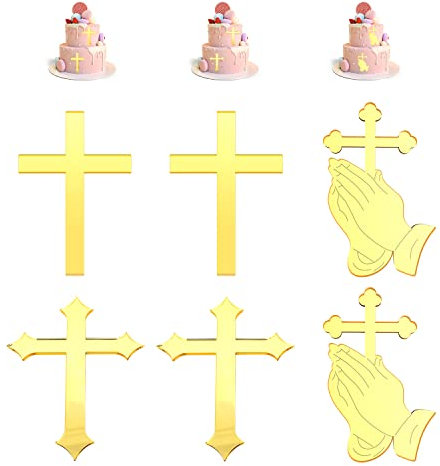 6 Pezzi Accessori per Torte a Croce Dorata - Decorazione in Acrilico per Cupcake, Battesimo dei Bambini, Celebrazione e Festa a Tema