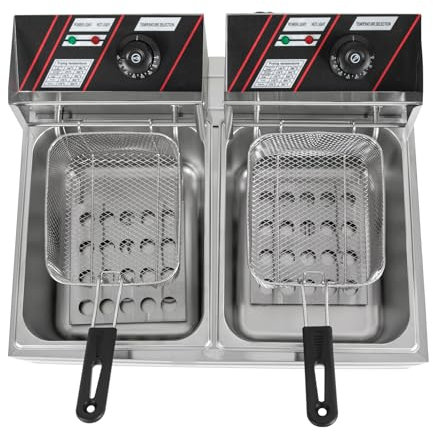 DSYOGX Friteuse à double réservoir - Double zone froide - Avec contrôle de la température - 12 l - Friteuse électrique en acier inoxydable - Pour restaurants, cafés, plats rapides