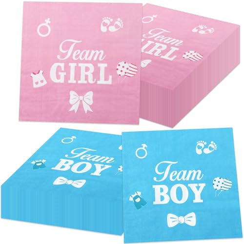 100 tovaglioli per rivelare il genere, 33 x 33 cm, per baby shower, ragazzi o ragazze, tovaglioli blu e rosa per feste per baby shower