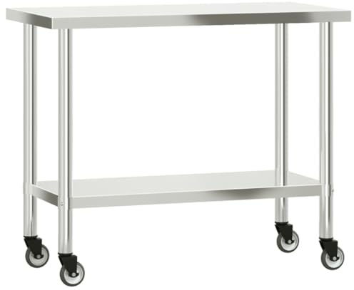 vidaXL Arbetsbord med hjul 110x55x85 cm rostfritt stål, arbetsbord, arbetsbänk i rostfritt stål, köksförberedelsebord, arbetsbänk, arbetsbänk