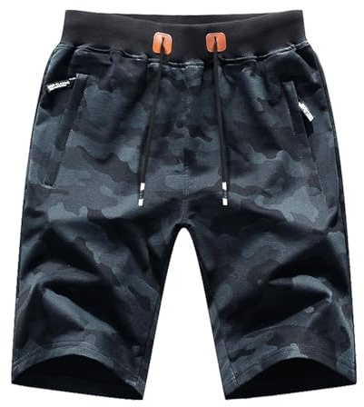 LY4U Pantalones Cortos Casuales de Verano para Hombres, Pantalones Cortos Deportivos para Gimnasios, Pantalones Cortos de Camuflaje con Bolsillos de Cuerda de Bombeo y Cremallera