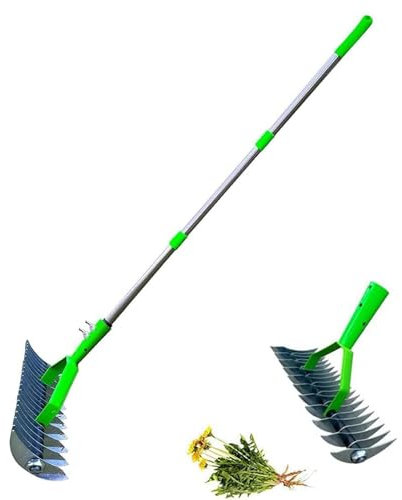 SMoonga Lawn Aerator Scarifier with Handle,Manual Lawn Grass Soil Aeration Scarification,Lawn Aerator Spikes Aerating Tool, for Lawn Care,Moss Removal Garden Tool,Dethatching Rake, 1.7m