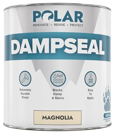 Polar Magnolia Damp Seal Paint - 500ml - Satin Finish - Stain Blocker and Damp Proof Anti Mould Paint for Internal Walls & Bathroom Ceilings - Quick Drying for Wood, Plaster, Cement and Stone