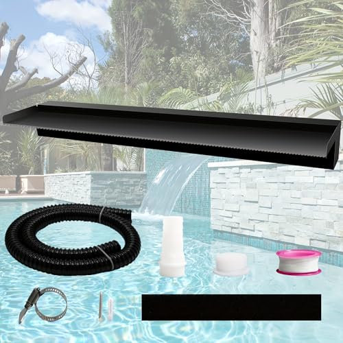 Weejian Cascade déversoir de Jardin Kit Fontaine de Piscine en Acier Inoxydable, Design Élégant pour Cour, Bassin Extérieur Noire Vue sur l'eau de terrasse décor - 90x20x10cm (Pas de lumière)