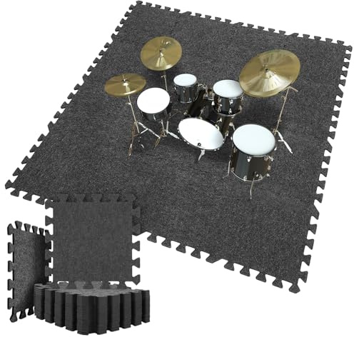 Nuanchu 20 Pcs Thick Sound Absorbing Interlocking Floor Mats, 11.8 x 11.8 Inches High Density Piano Carpet Drum Rug Sound Absorbing Rug, Non-slip Anti Vibration Soundproof Pads for Music Studio