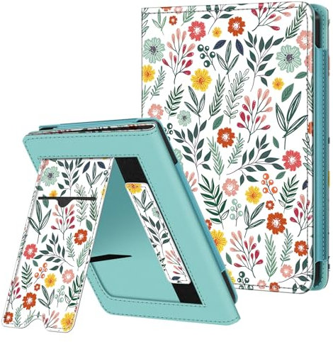 Fintie Hülle für Tolino Shine Color/Shine 5(2024)/Shine 4(2022) & Kobo Clara Colour/Clara BW(2024)/Clara 2E(2022) - Kickstand Hülle mit Kartenfach Handschlaufe und Auto Sleep/Wake, Frühlingblume