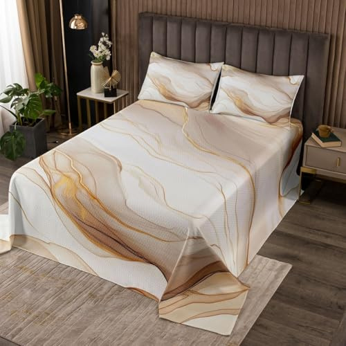 Abstrait Marbre Dessus de Lit Marbre Brun Texture Couverture de Lit Adultes Femmes Hommes Enfants,Dégradé de Marbre 260x240 Couvre-Lit Esthétique Moderne Tie Dye Jetés de Lit 2 Taies D'Oreiller