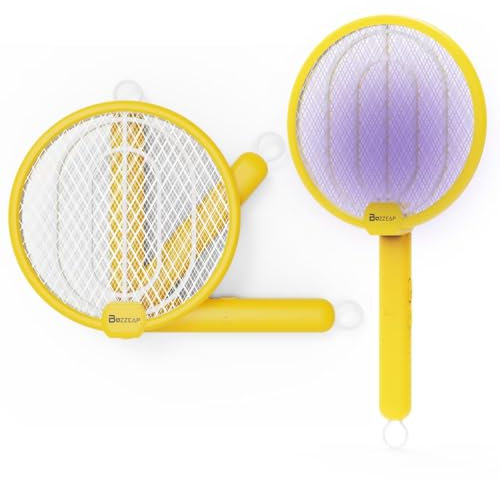 Buzzeap Raquette Électrique 2 en 1 Anti-Mouches - Tapette Électrique Rechargeable USB Pliable avec Piège UV, Haute Tension pour Intérieur/Extérieur