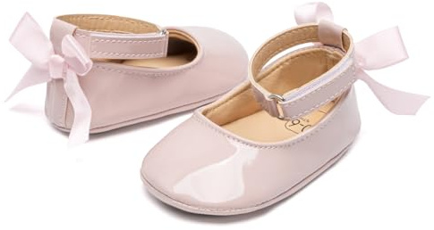 Miamooi Infant Baby Girls Wedding Dress Shoes Bow Ballet Princess Mary Jane Flats Toddler First Walkers Sneaker Newborn Crib Baptism Shoes