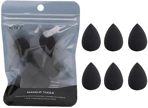 6 Pcs Black Mini Makeup Sponge, Small Beauty Sponge Blender Set for Foundation, Powder, Concealer Highlight,and Eye Shadow Makeup Blenders and Sponges