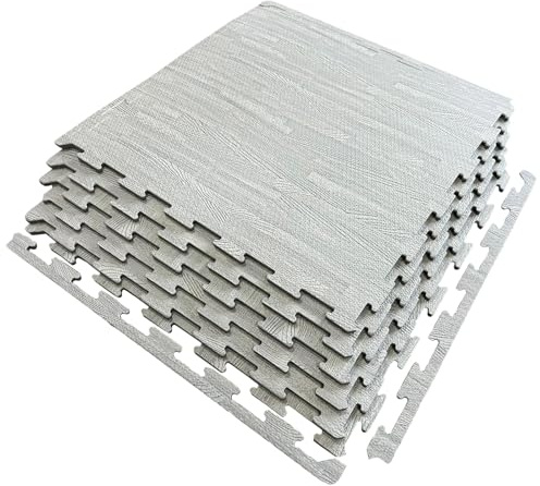 Foam Mat For Home Gym Yoga Exercise Floor Matting, Workouts Kids Play Weights Flooring Interlocking Wood Effect Foam Tiles (Grey, 8 Mats – 32 Square Feet)