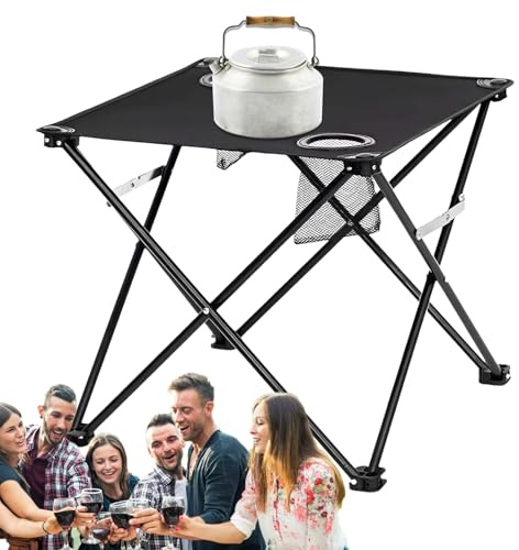 Qukoielly Outdoor Camping Table - Lightweight Foldable Table with 2 Cup Holders | Outdoor Portable Desk Camping Accessory for Dining Travel Hiking Fishing Yard Patio Balcony Garden Home Beach