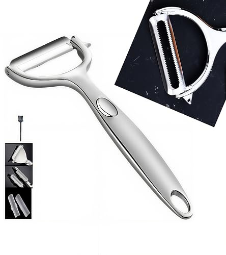 RQzaufania Y para pelar, peladores de verduras de acero inoxidable, mango antideslizante y hoja dentada giratoria, funda protectora y cepillo de limpieza incluidos.