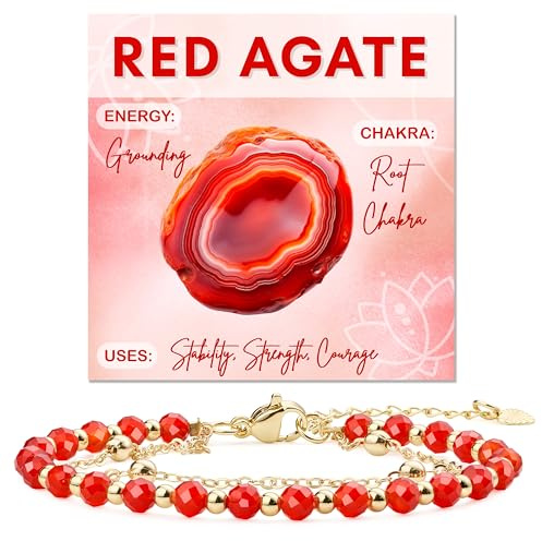 Farfume Red Agate Natural Crystal Beaded Bracelets for Women 4mm Jewelry