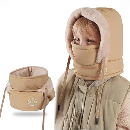 crazy bean Vintermössa pojkar flickor babymössa med justerbar dragsko termisk halsskyddsmössa för unisex baby 3–8 år, khaki, one size