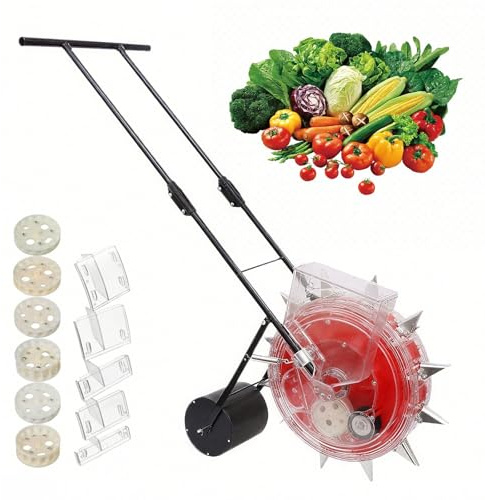 Esparcidor de Semillas Manual de 12 Boquillas para Verduras, Flores, Maíz | 6 Ruedas de Siembra Intercambiables | Espaciamiento y Profundidad Ajustables | Sembradora para Huerto Casero y Granja
