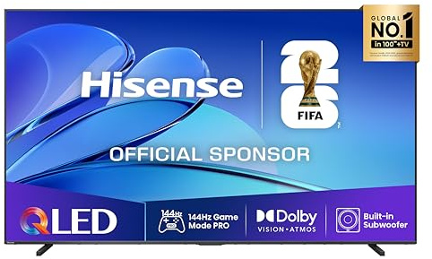 Hisense 98E7Q - QLED Smart TV 98 Pulgadas, Modo Juego Pro 144Hz, Subwoofer Integrado, Dolby Vision, Dolby Atmos, Modo Deportes, Monvimiento Suave IA, Bluetooth y HDMI 2.1, Control por Voz Alexa