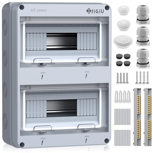 JiGiU Caja de Distribución de 24 Módulos, Caja de Fusibles Empotrada IP65, Carcasa Impermeable y Resistente a la Humedad Material ABSpara para Jardines, Columnas de Carga (365 * 275 * 110mm)