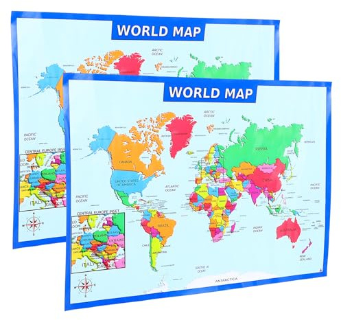 HOODANCOS Mappa del Mondo 2 Poster da Parete per Apprendimento Geografico in Aula e Camera Ragazzo Ragazza