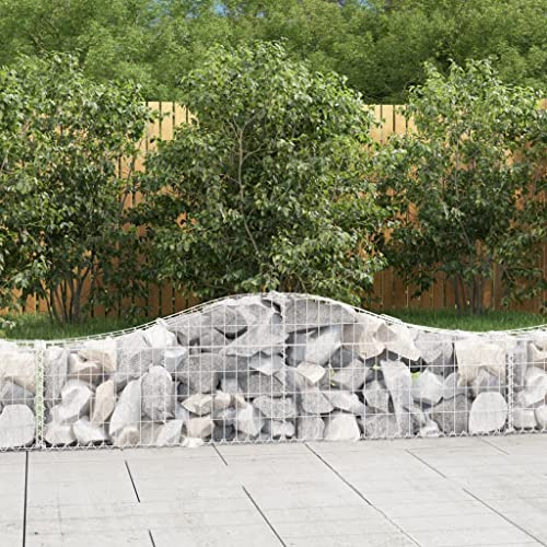 pokgdf Galvanized Iron Arched Gabion Baskets 7 pcs 78.7x11.8x15.7/23.6 for Garden Barrier and Retaining Walls, Decorative Sound-Insulating Stone Cage with Strengthened Hooks,