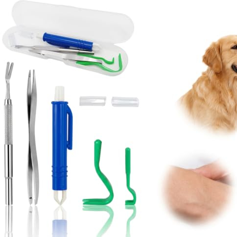 5 Pinzas Garrapatas con Funda para Humanos Perros Gatos Acero Inoxidable