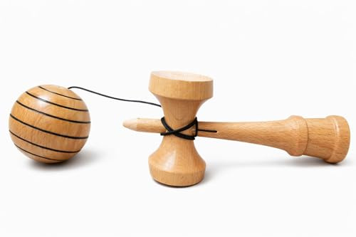 Wooden Kendama Toy, Beech Wood, 3 Way Black Lining, Competition Grade, Glistening Finish