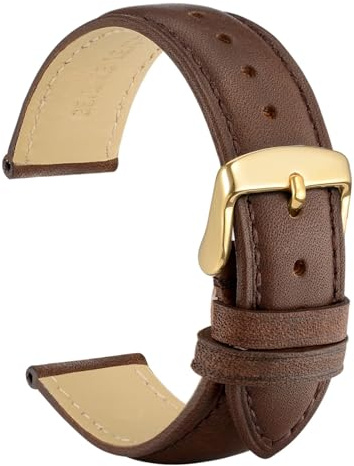 WOCCI 20mm Vintage Leather Watch Band for Men and Women, Gold Buckle (Dark Brown)