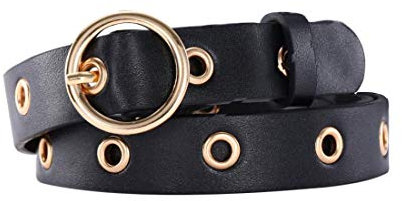 Irypulse Frau Gürtel Nietengürtel mit Legierung Runde Schnalle Tülle Hohlnieten Kreis-Legierung Geschlossen von Bändchen Kunstleder für Damen und Herren Geeignet für Bluse Jeans Freizeithosen