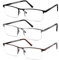 JJWELL 3 Pack Blue Light Reading Glasses for Men, Lightweight Metal Rectangle Semi Rimless Readers for Men, Anti Eyestrain/Computer Glare/UV, Half Frame Spring Hinge Eyeglasses with Pouches