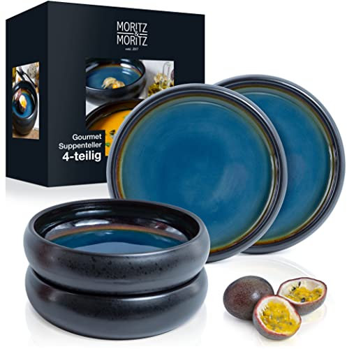 Moritz & Moritz SOLID 4x Suppenteller Steinzeug 19cm - Bowl Schüssel aus Steinzeug für Suppe, Nudeln, Salat oder Müsli