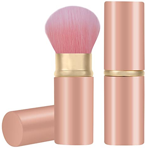 Falliny Retractable Kabuki Makeup Brush, Travel Face Blush Brush, Portable Powder Foundation Sunscreen Brush with Cover for Blush, Bronzer, Buffing, Flawless Powder Cosmetics