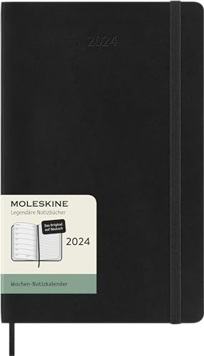 Moleskine Weekly Agenda with Space for Notes 12 Months 2024, Agenda 2024, Size Large 13x21, Soft Cover and Elastic Closure, Colour Black, in German Language