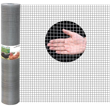 Gartist 1/2inch 16x50' Chicken Wire Fencing Roll, Galvanized Hardware Cloth, 19Ga Hot-Dip Welded Preventing Snakes, Raccoons and Foxes
