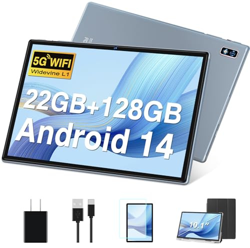 DEERTiME Tablet Android 14 Tablets 10.1 inch with 22GB RAM 128GB ROM, Octa-Core Processor 8000mAh TF 2TB, G+G HD IPS Display Tableta, Dual Camera, Widevine L1 Bluetooth GPS Tablet PC (Gray)