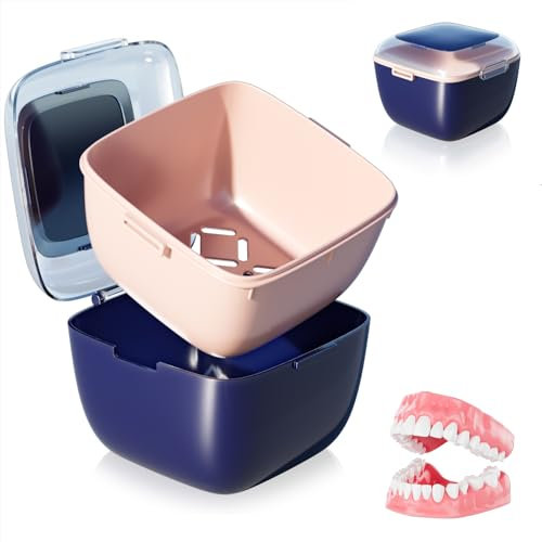 Zephyra Contenedor Portátil para Prótesis Dentales con Filtro, Caja a Prueba de Fugas para Dentaduras y Aparatos Dentales,Ideal para Limpieza, Almacenamiento y Viajes（Azul Oscuro）