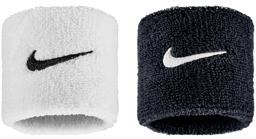 Nike Swoosh Classic Wristbands 2er Pack Schweißbänder Tennis Fitness Running Handgelenkbänder Sport, Black/White/Black, One Size