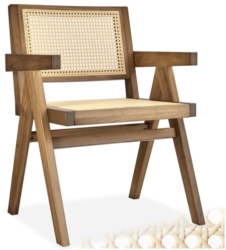 tectake® Stuhl mit Armlehne, Küchenstuhl, Armlehnstuhl, Boho Korbsessel Wiener Geflecht, Dining Chair, Stuhl Esszimmer, Sessel Wohnzimmer, Holzstuhl, Sitzecke Küche - Eiche hell mit Armlehne, 1 Stuhl