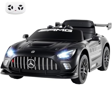 COSTWAY Mercedes AMG elbil för barn, 12 V elektrisk barnbil med fjärrkontroll och 3 hastigheter och LED-lampor och musik, elfordon för barn från 3 år (svart)