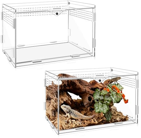 QingWing Caja de Reptiles Acrílica, 20 x 12 x 12 cm Terrario Acrílica, Transparente Pequeño con Orificios de Ventilación Terrarium, para Arañas Geckos Tortugas Contenedor de Alimentación de Insectos