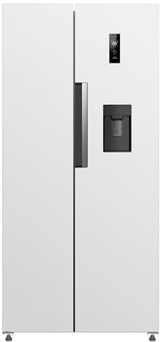 HYE American Fridge Freezer - Side By Side American Style Fridge Freezer With Water Dispenser, No Frost, 444L Freestanding Design, Low Noise (39dB), Bright White Finish - RF01AMWD460W03