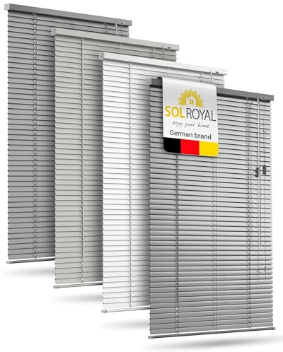 Sol Royal No Drill Indoor Aluminium Venetian Blinds for Windows 25mm Slats | 120x130cm Glossy Silver Kitchen Window Privacy and Sun Protection Blind clamp bracket covering roller JA2
