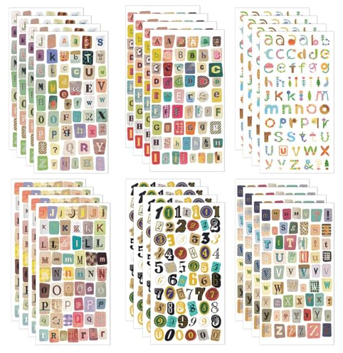 Bubaxuce 1296 Piezas Pegatinas Vintage, 24 Hojas Etiquetas para Scrapbook Graffiti, Dulces Letras Antiguas Números Adhesivos Decorativos para Diario Manualidades Álbum CR
