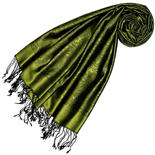 Lorenzo Cana Luxus Frauen Pashmina 70% Seide 30% Viskose mit Paisley Muster Schaltuch 70 cm x 190 cm zweifarbig grün Schal Stola Damenschal Damen 78619
