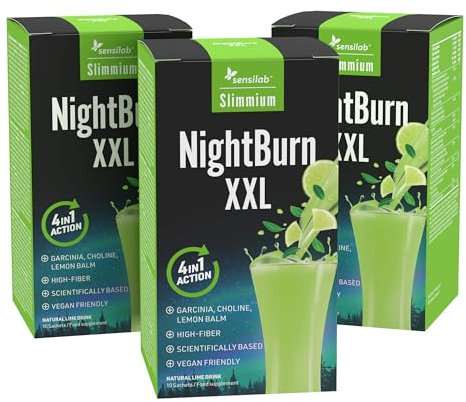 Garcinia Cambogia, Vitamin C, Vitamin B6, Zichorie, Cholin und Inulin - Reich an Ballaststoffen - 3x10 Beutel für 30 Tage - Mit Gratis E-Book - NightBurn XXL, Slimmium Sensilab