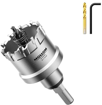 Mollom (40mm | 1-9/16'') Heavy Duty Carbide Hole Saw with 2 Pilot Drill Bits, Hole Cutter cuts Stainless Steel, mild Steel, Iron, Copper, Brass, Plastic