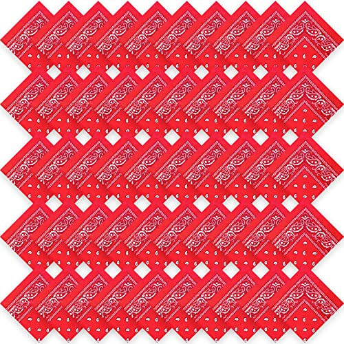Tarpop 50 Pcs Bandanas Paisley Cowboy Polyester Bandanas Bulk Multi Purpose Headband for Men Women Party Costume (Red)